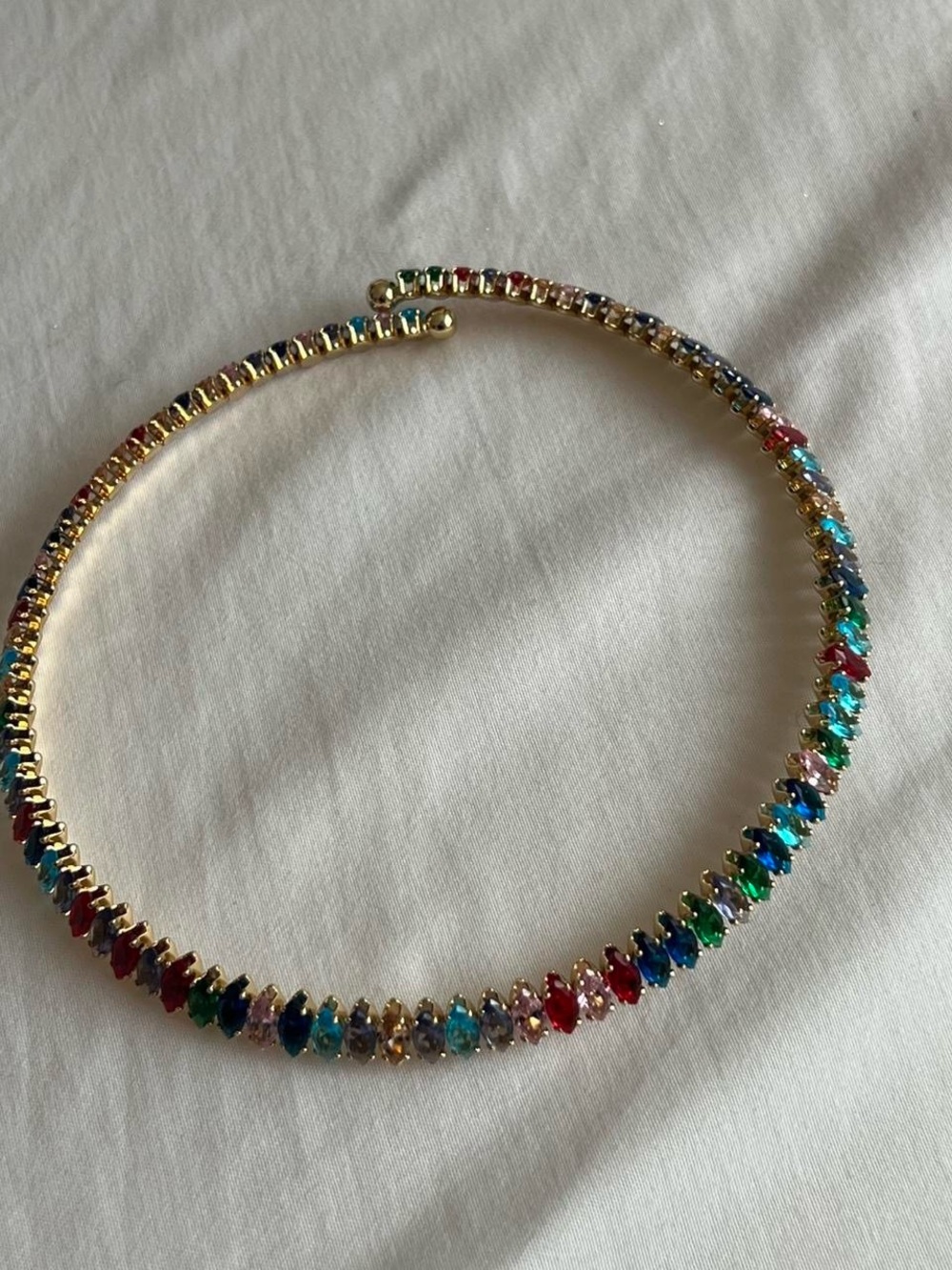 Gold Multicolor Crystal Tennis Necklace - Women Jewelry - Picture 2 of 8